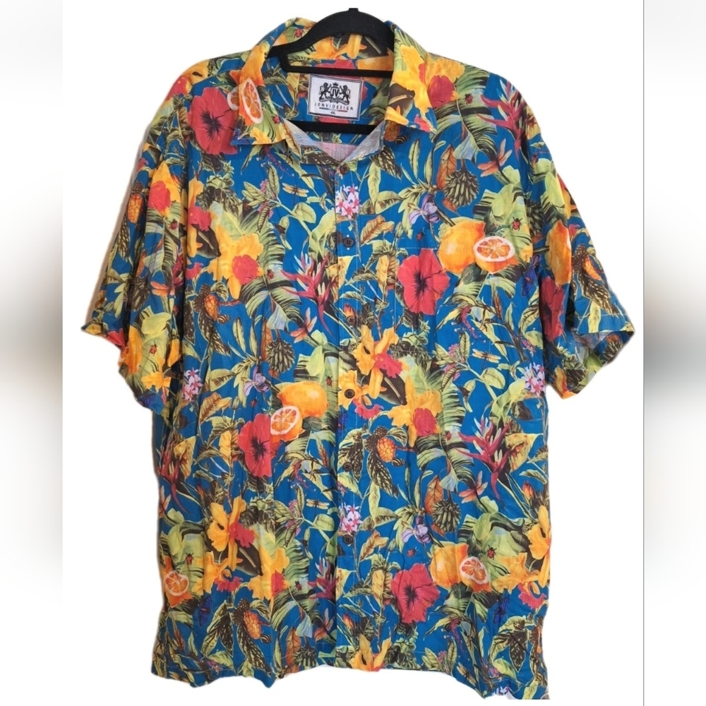 Jonvi Design Vintage Men’s Hawaiian Shirt Size 4XL Blue Green Red Tropical EUC